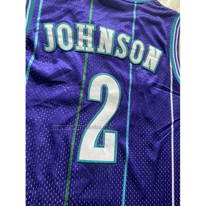 Camiseta Nino Charlotte Hornets Larry Johnson #2 Mitchell & Ness 1992-93 Violeta